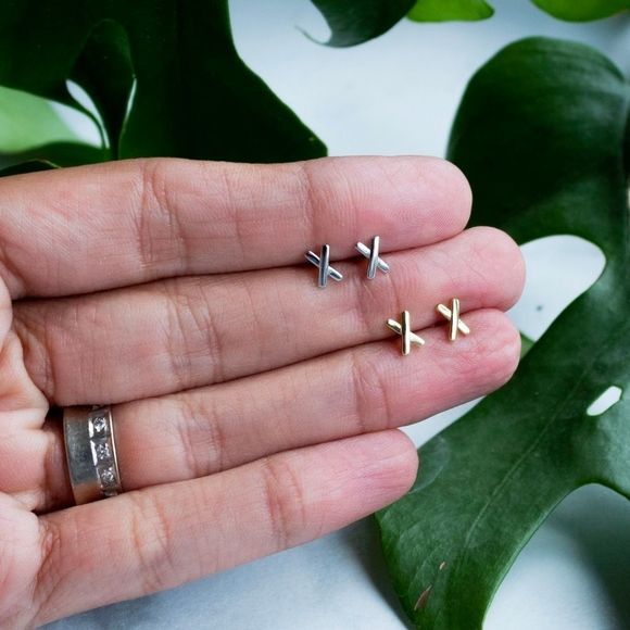 925 silver studs gold plated minimalist - Picture 2 of 5